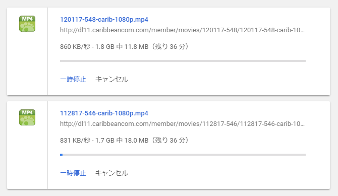 動画を2本ダウンロードしている際の進捗